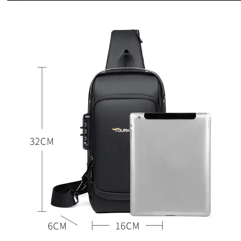 Factory Custom Waterproof Crossbody Bags With USB And Coded Lock Anti-theft Fashion and Function in One Sling Messenger Man Bag