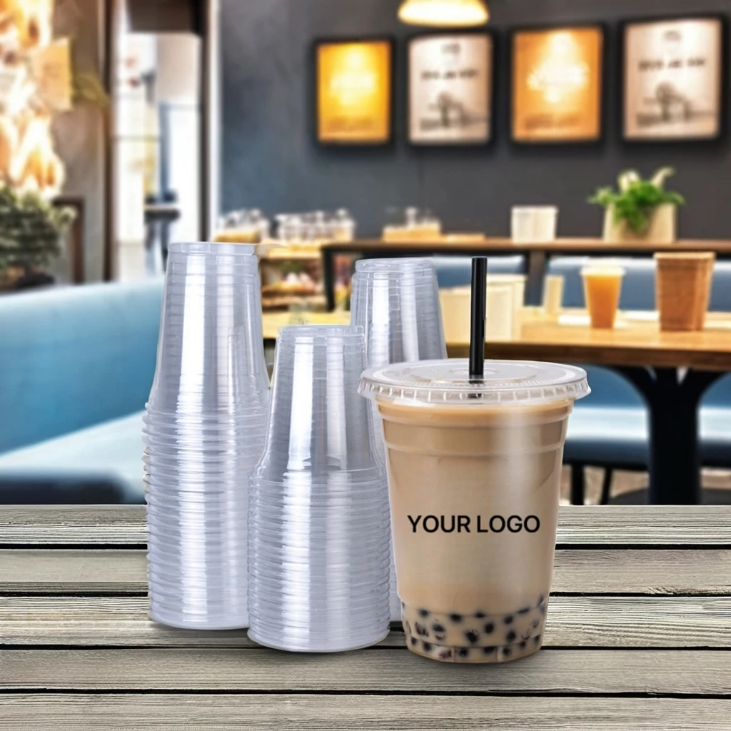 AT PACK Custom LOGO Wholesale Branded 8 10 12 14 16 32oz PLA Disposable Cold Drinks Coffee Clear PET Plastic Cups With Lid
