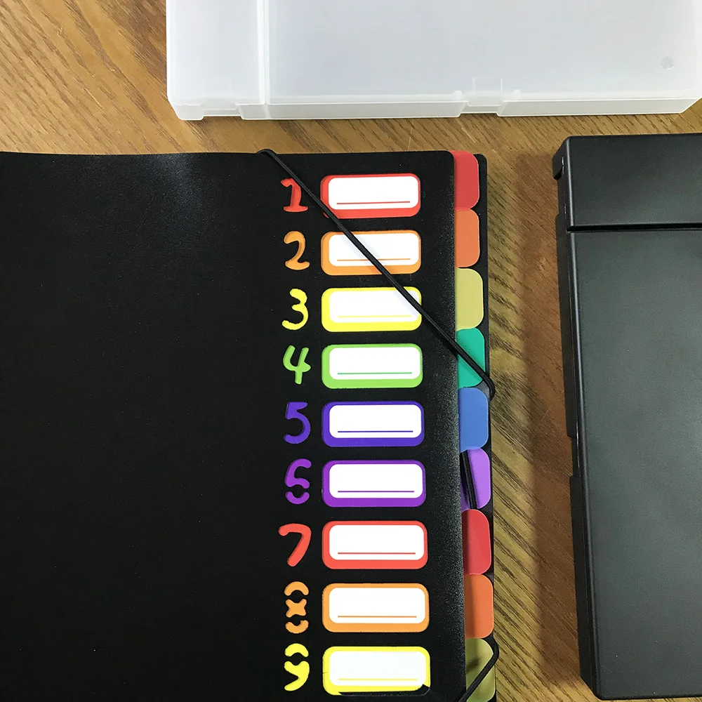 Plastic Dividers With 12 divisions Rubber Band Closure A4 Letter Size Multicolored Tabs For School