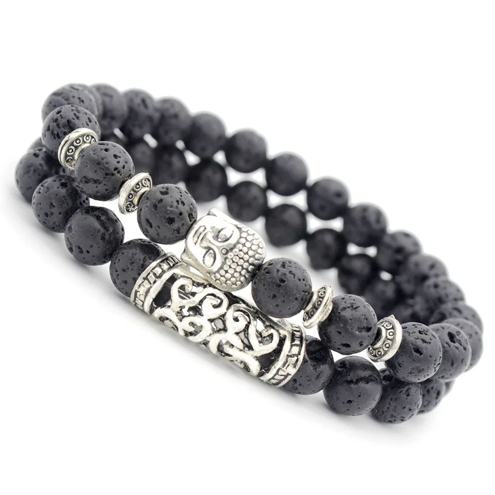Fashion Bracelet with Multi Circle Bead and Volcano Rock Buddha Head Stone Popular Pearl Jewelry for Europe and America Gift