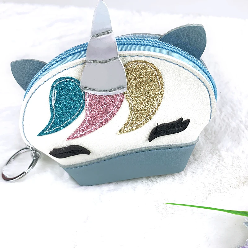 custom PU unicorn coin purse credit card leather coin pouch with zipper