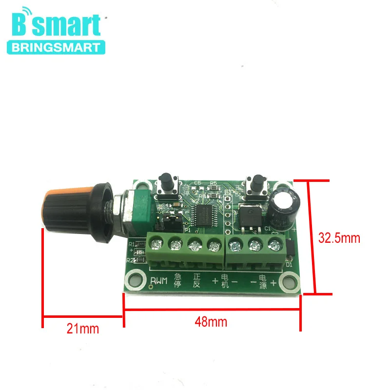 Bringsmart Single-Phase Motors Stepless Speed Regulation 6-30V BLDC 12v Micro Motor Controller PWM Mini motors Governor