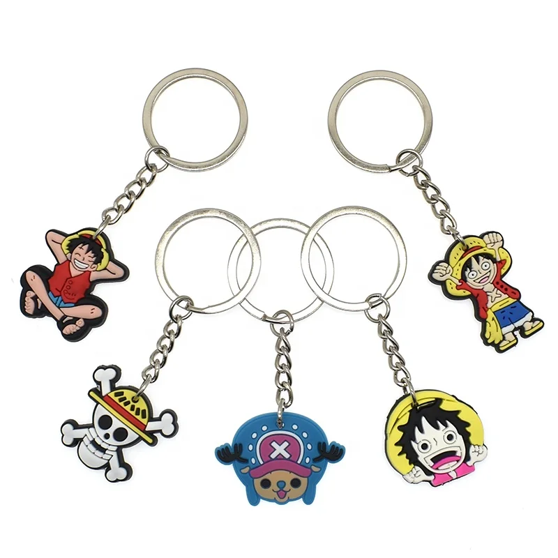 Anime Keychain One Piece PVC Keychain Luffy Rubber Cartoon Metal Pendant Key Rings For Car Key Accessory