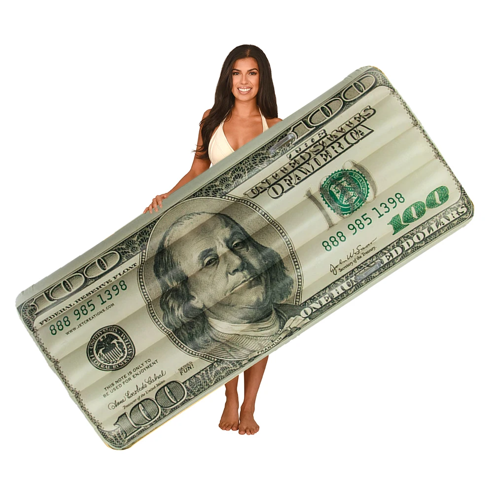 Summer Pool Swim Fun Inflatable Dollar 100 Bill Pool Float Lilo Beach Air Mattress