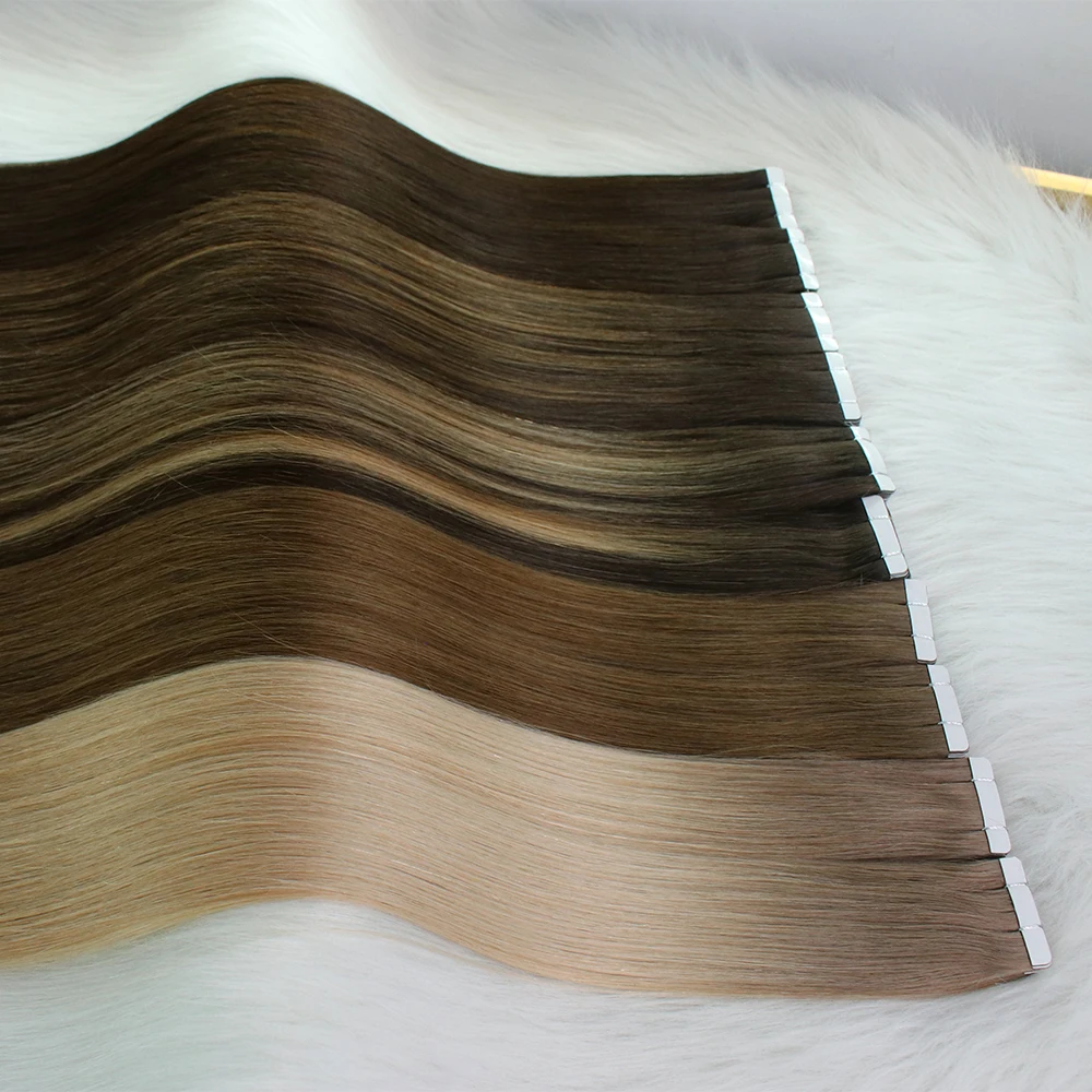 Cuticle Intact High Quality Tape In Hair Extensions Natural Color 100% Human Hair PU Tape Adhesive Tape