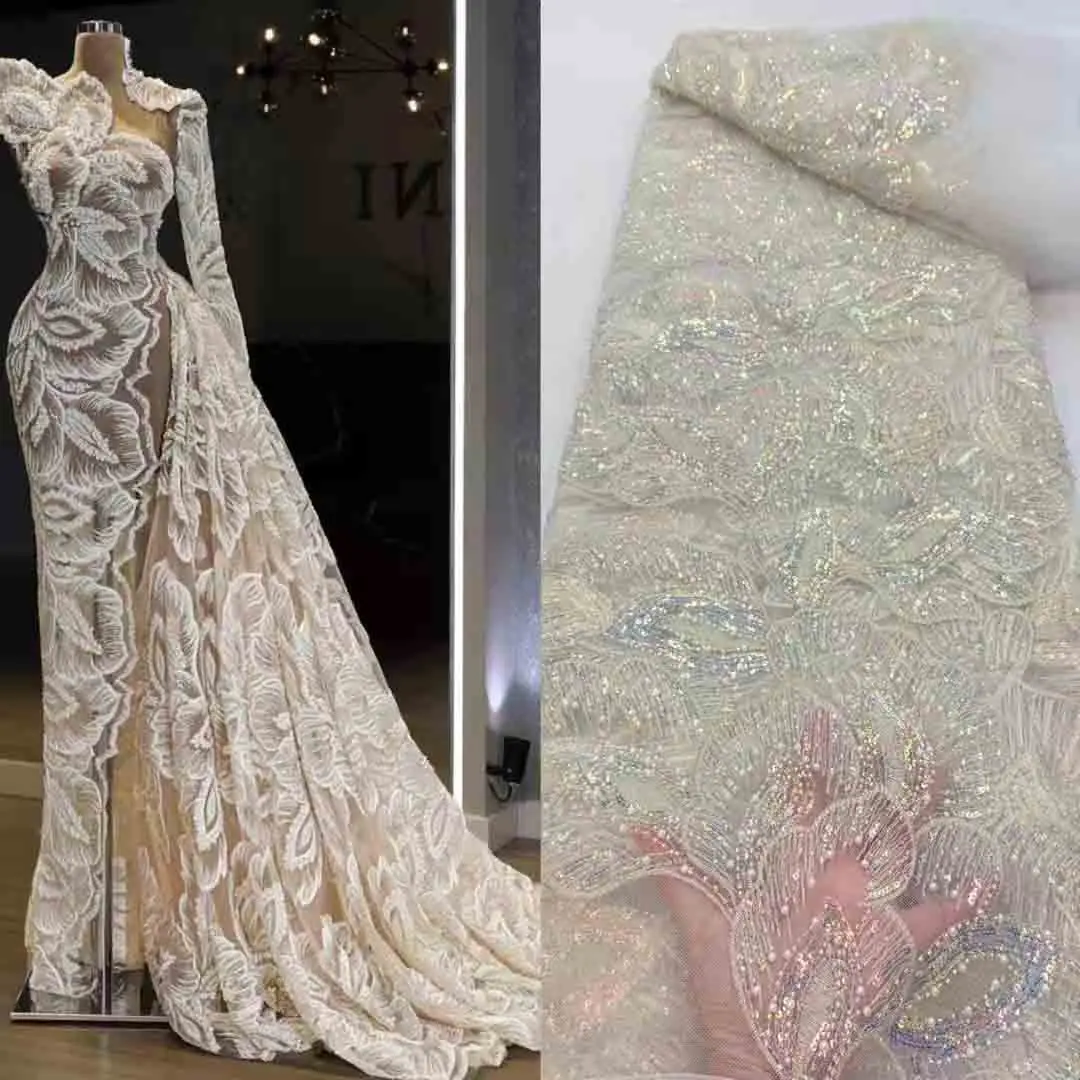 High quality beaded beaded tube embroidered large flower Chinese wedding dress dress Lace fabric mesh embroidery JX1834