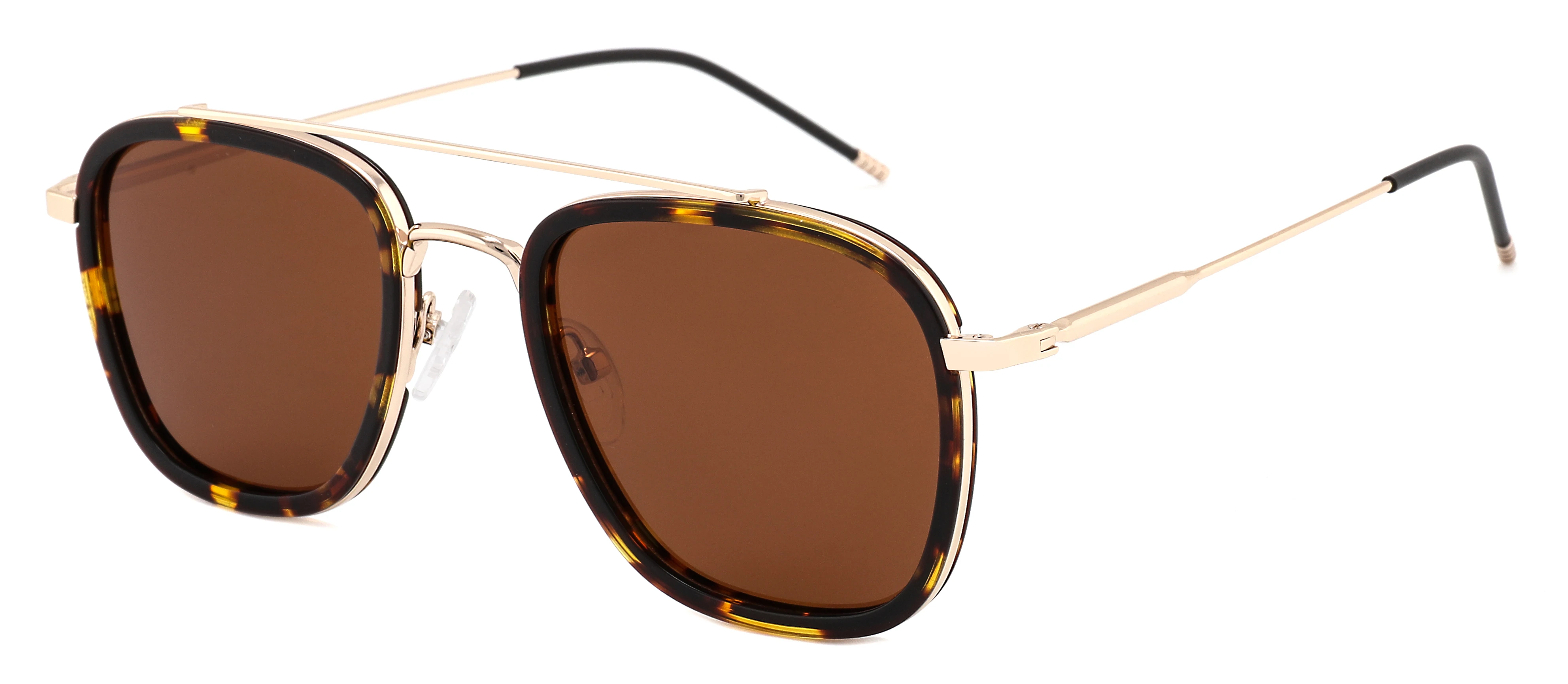 Newest Craftsmanship Design Eyeglasses Square Frame Metal Thin Temple Double Bridge Rubber Nose Pads Polarized Sunglasses