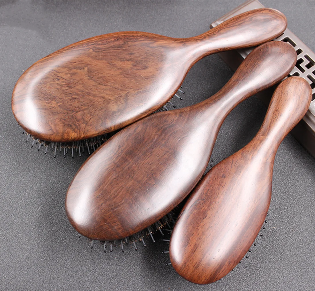 Гладкая Антистатическая щетка для волос гребень из эбенового дерева с щетиной кабана