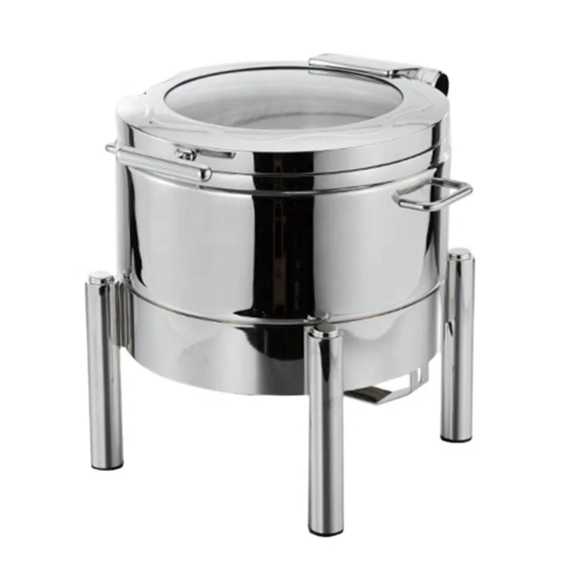 304 Stainless Steel Hydraulic Buffet Electric Food Warmer Soup Chafing Dish 11qt 11L Round Chafer Body with Glass Lid