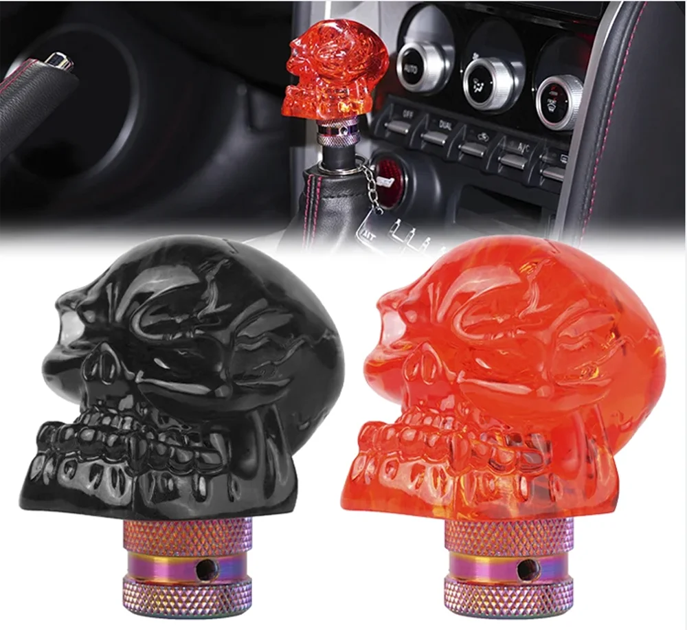 Universal Skull Gear Shift Knob Aluminum Alloy Acrylic Head Lever Auto Parts Big Tooth Ghost Skull Shifter Knob Car Accessories