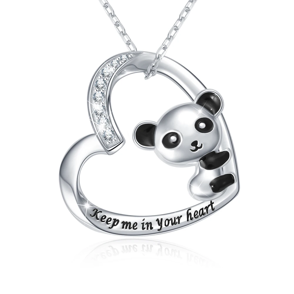 Hot Selling Zircon Enamel Cute Animal Charm 925 Sterling Silver Necklace Koala Panda Charm Heart Pendant Cute Animal Necklace
