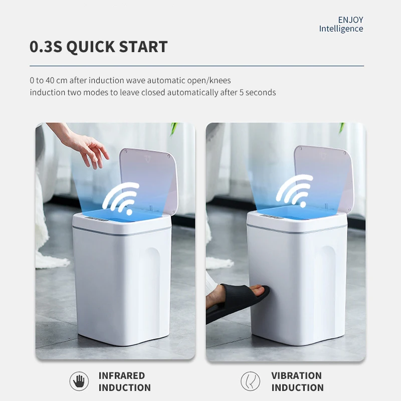 Papelera Inteligente Sensor Automatic Dustbin Rubish Nordic Smart Kitchen Rubbish Dust Plastic Garbage Trash Can Waste Bins