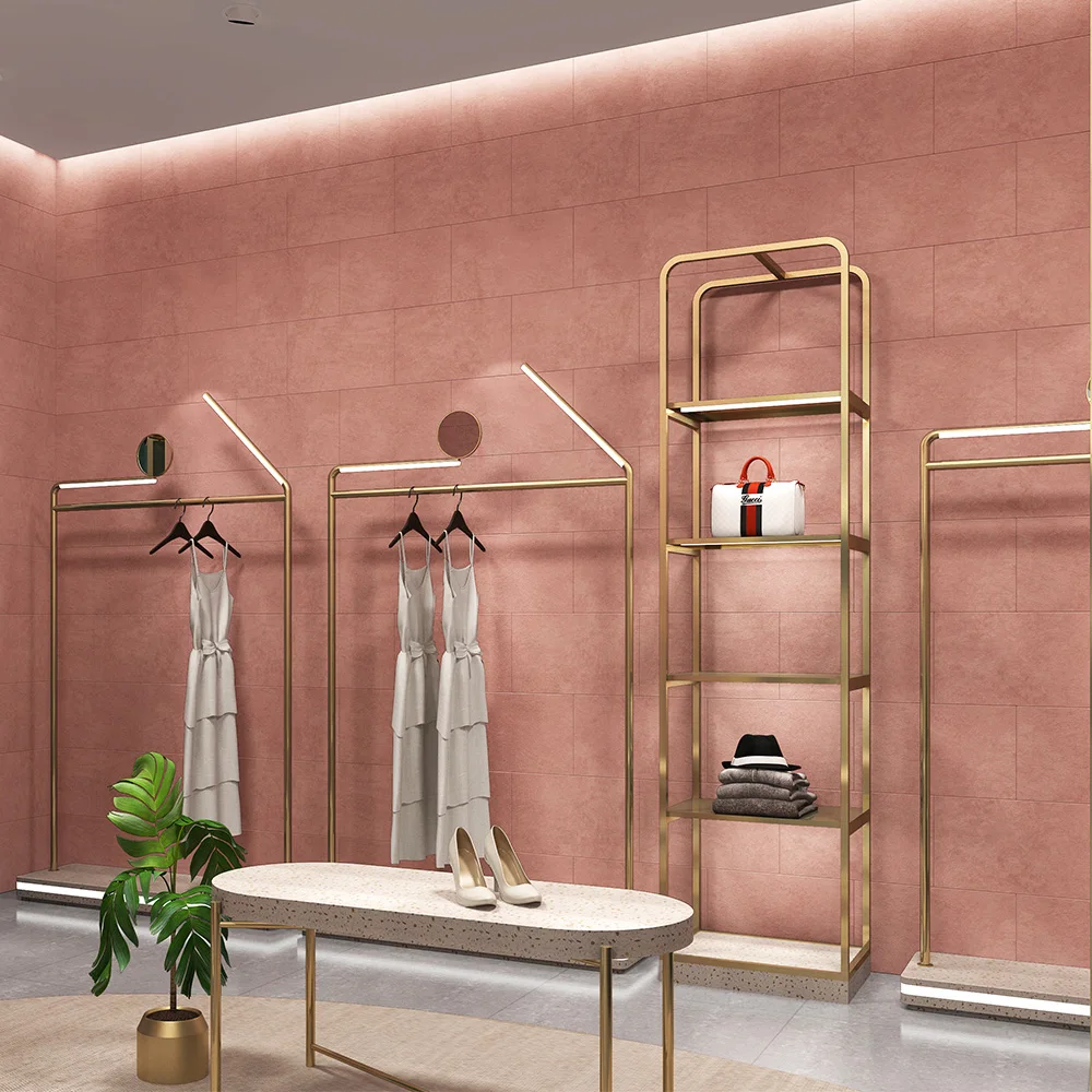 RUICHEN Display For Luxury Shop Furniture Garment Display Rack Clothes Hanging Stand With Led Light