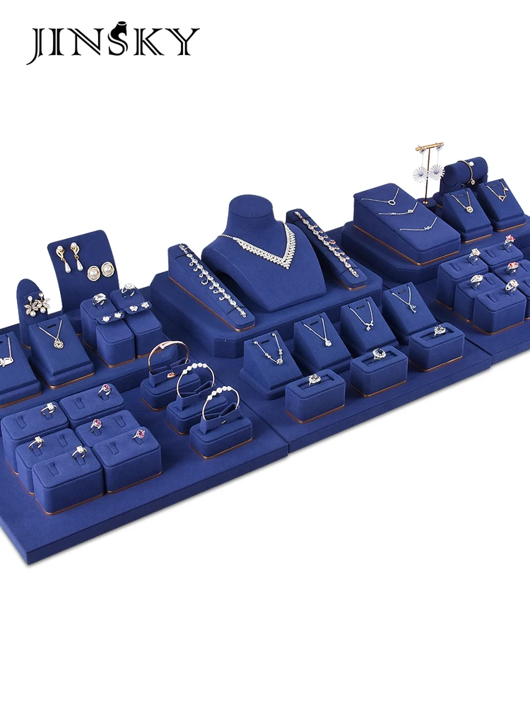 Jinsky  wholesale  blue Microfiber jewelry earring display stands necklace display  jewellery display  for counter