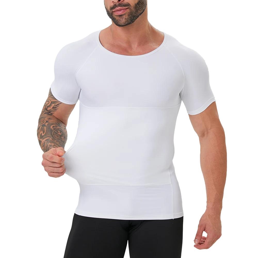 4-Way Stretch Cooling Fabric Compression Shirt Men Shapewear For Chest Abdomen Slimming Undershirt Short Sleeve Body Shaper
