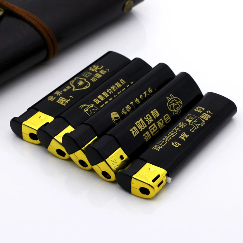 Custom logo frost rubber painting black golden style E721 slim electronic disposable mini pocket electronic flame lighter
