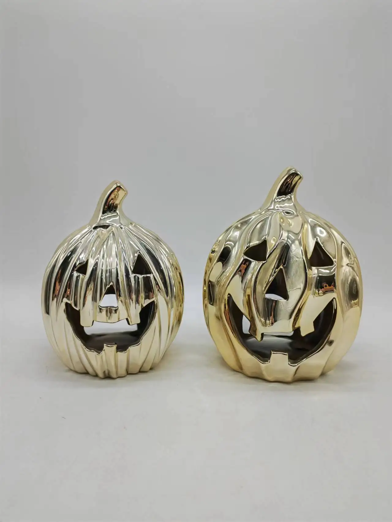 Handmade personalized ceramic pumpkins wholesale light up christmas ornaments halloween pumpkin light with pinstripe LED light