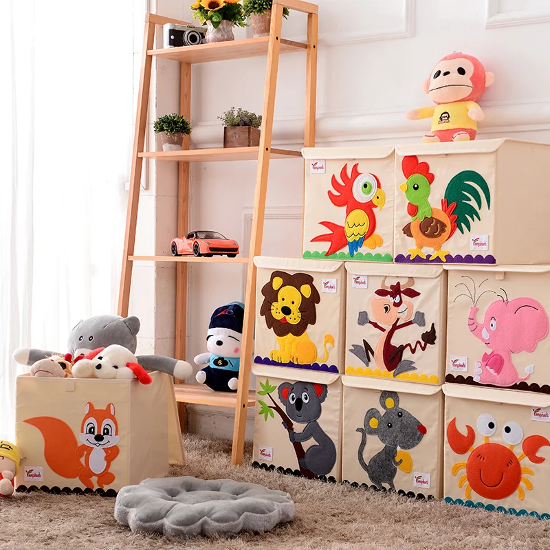 Collapsible Multi Bin Storage Cartoon Toy Fabric Storage Box Cubes with Lid