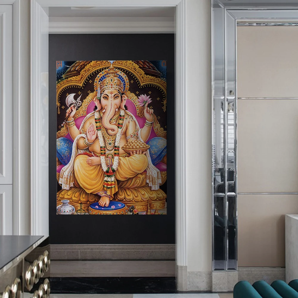 India famous god lord Ganesha wall art painting on canvas
