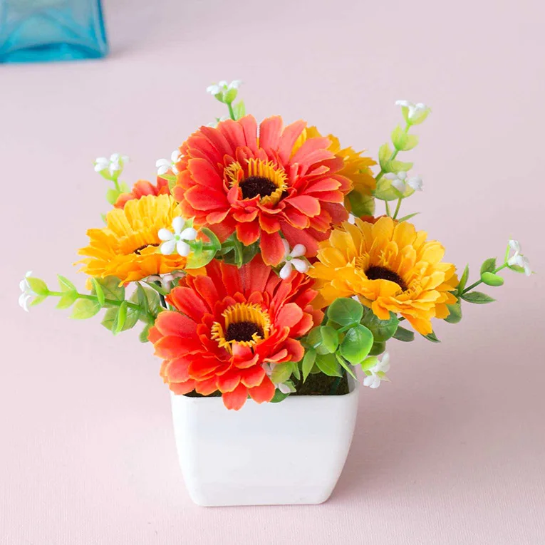 Artificial flower set floor standing living room mini ornament indoor decoration plastic floral arrangement