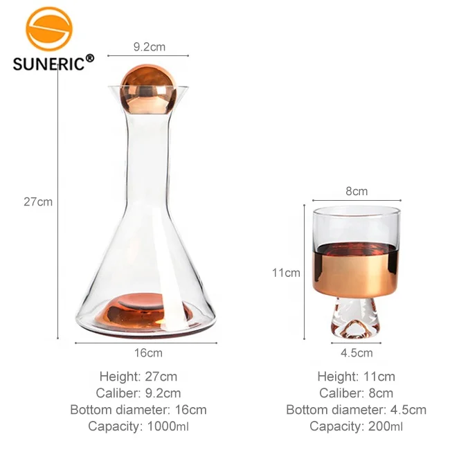 Nordic Cool Kettle Glass Water Jug Crystal Wine Bottle Whiskey Set Decanter Glasses Gold With Round Stopper