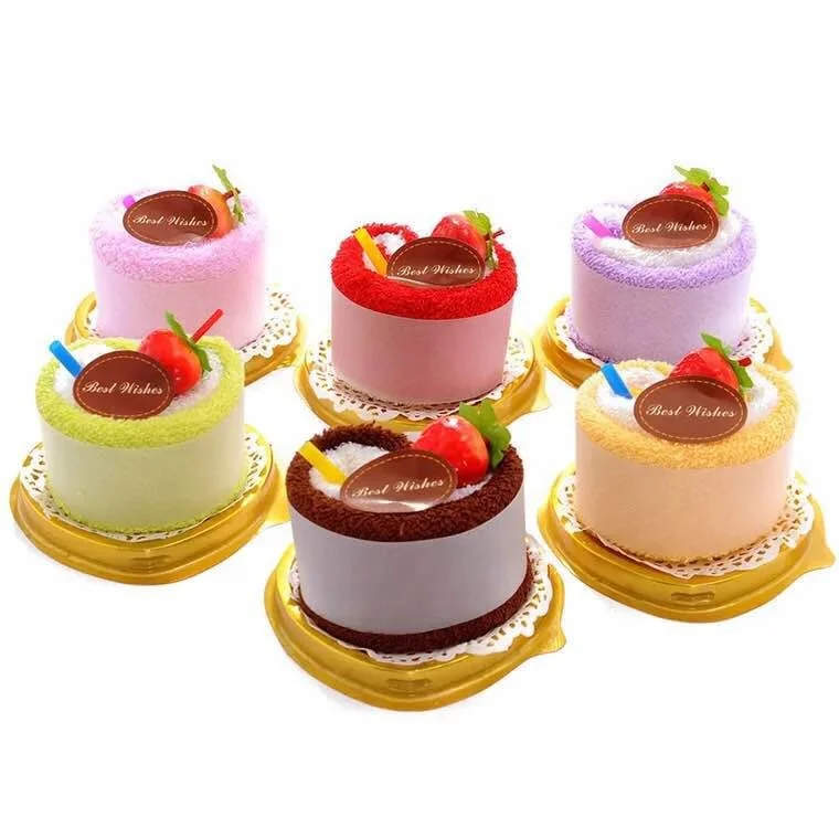 China manufacturer promotional towel cake cute heart shape wedding souvenir towels