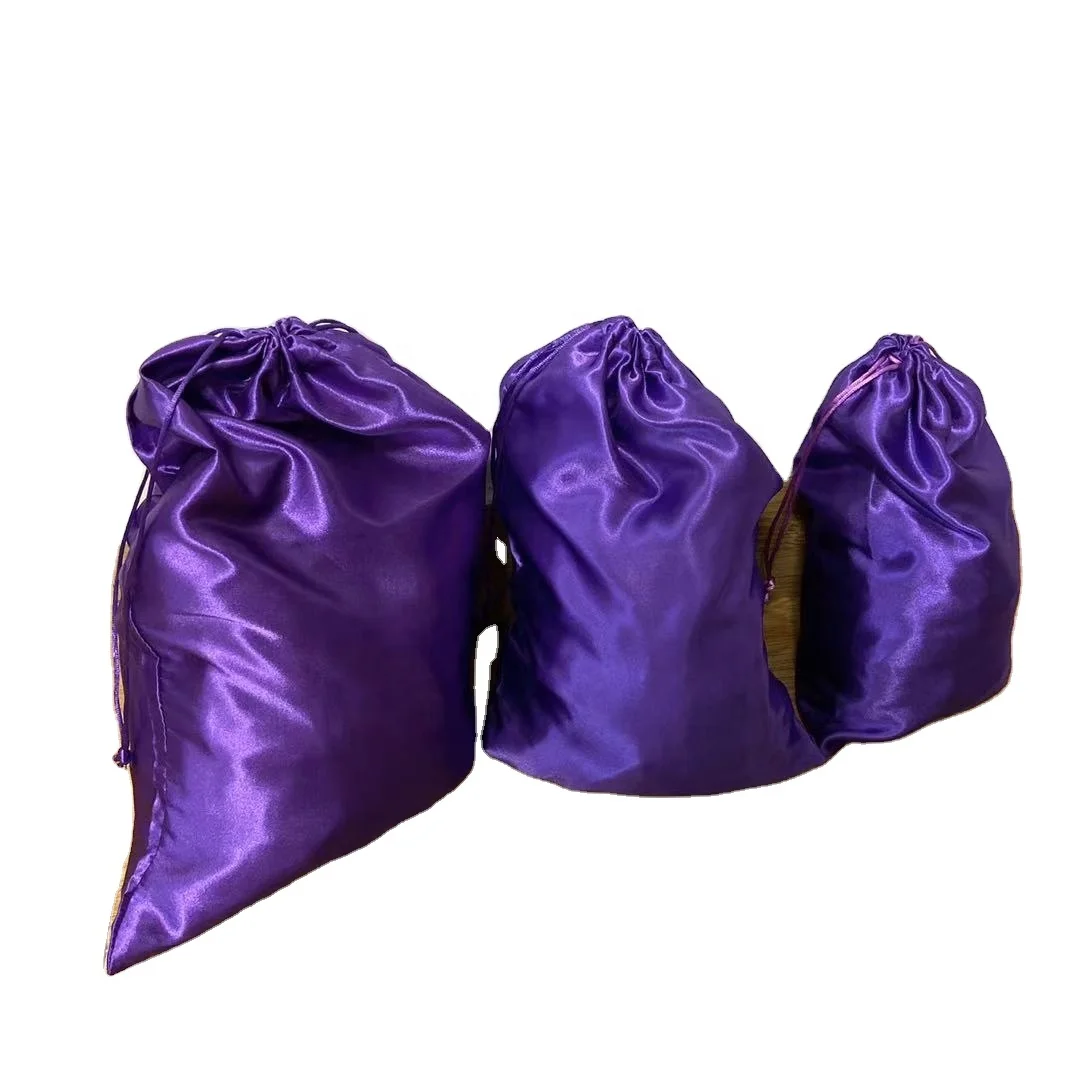 Satin-13 Wholesale custom fashion design cheap satin bag purple silk satin drawstring bag