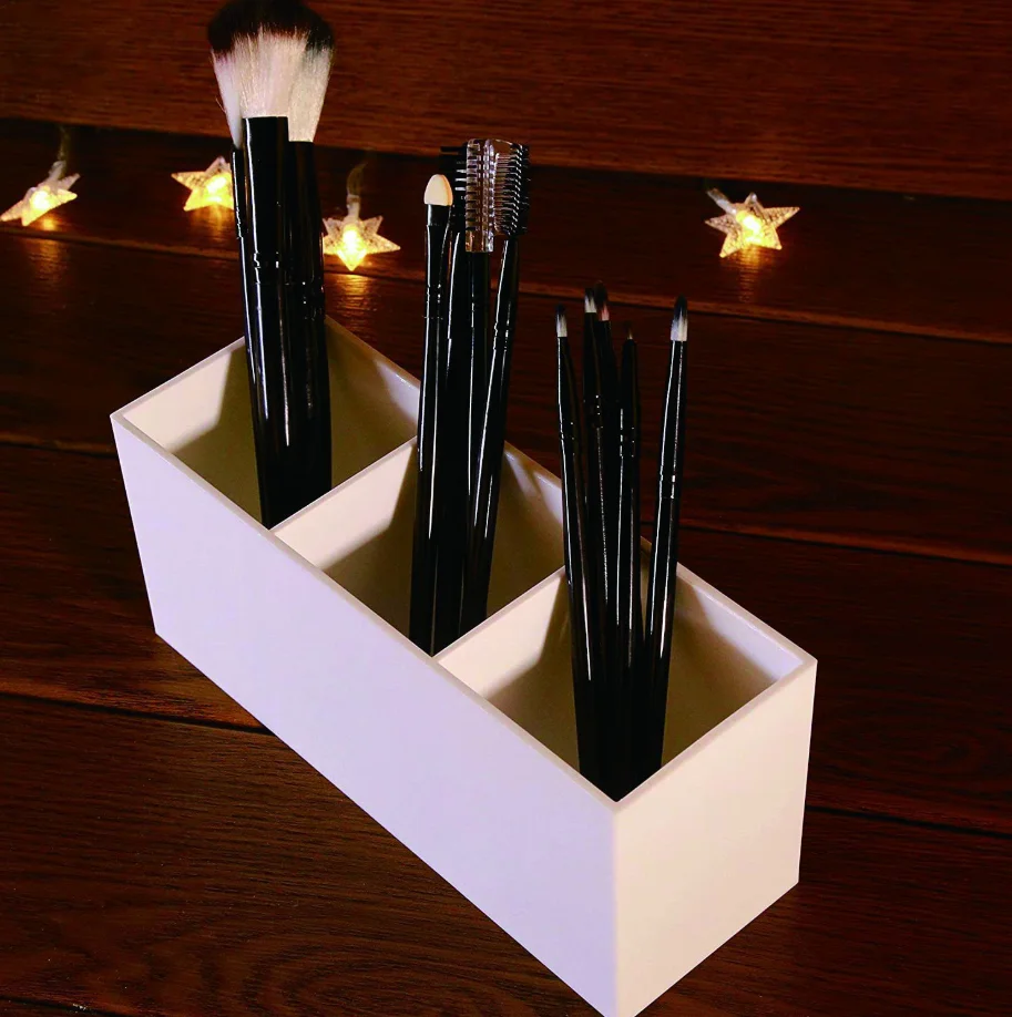 
Custom new arrival large square luxury crystal plastic acrylic makeup brush holder 