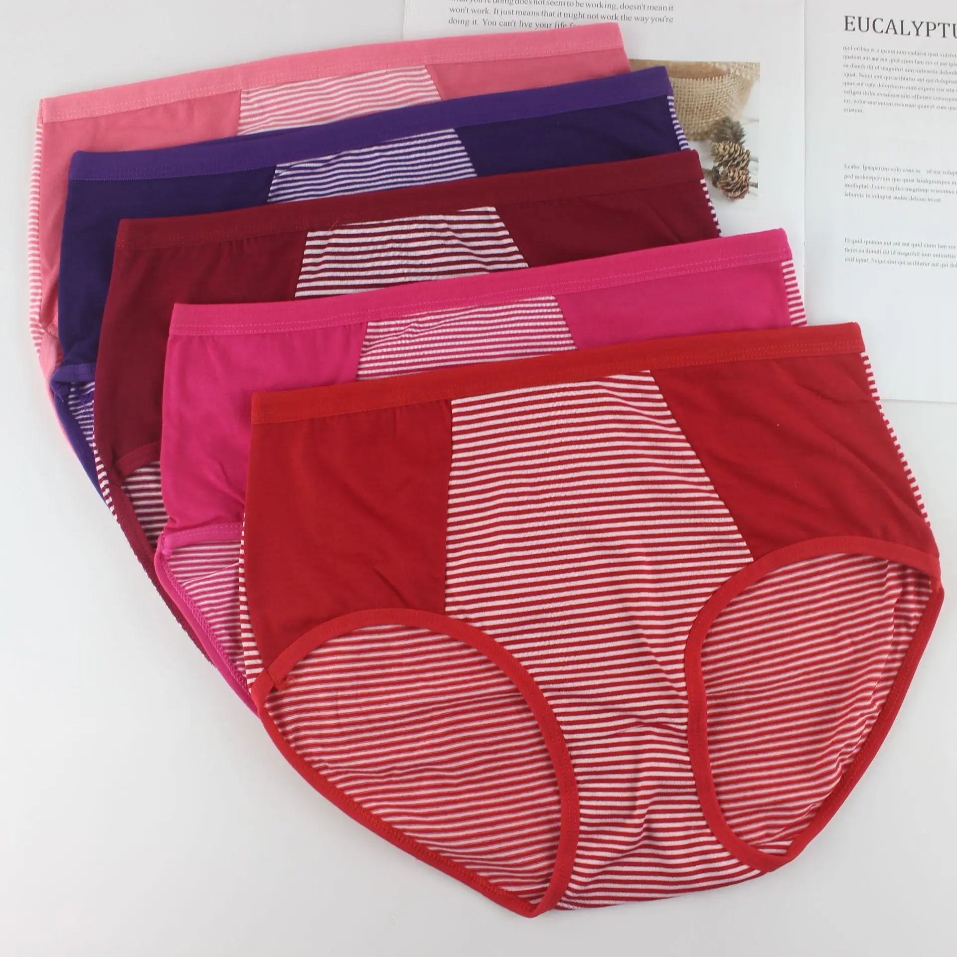 plus size striped lady polyester cotton mix fabric slip underwear for fat women