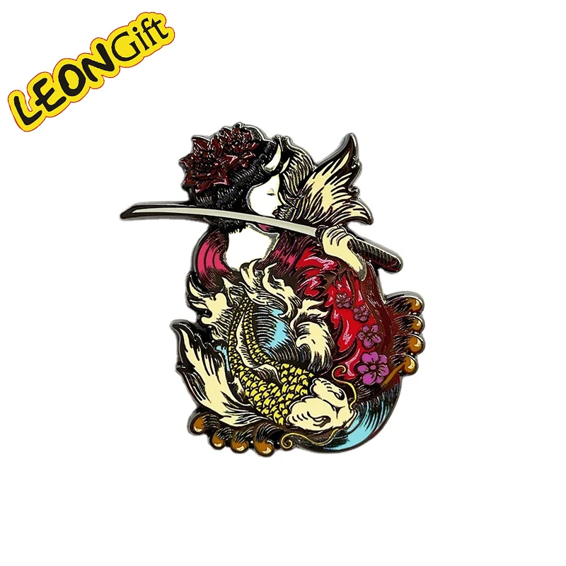 Leon Custom Metal Gift Personalized Hard Enamel Pin with Glitter Anime Design Digital and Gravure Printed
