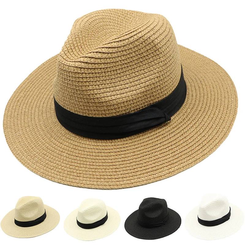 Custom Logo Womens Mens Wide Brim Panama Straw Hat Summer Fishing Beach Bohemian Sun Hat Straw Hat