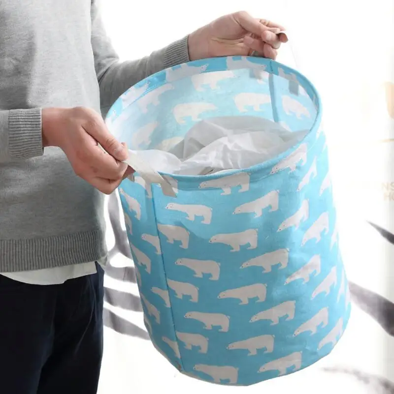Collapsible Simple Waterproof and Colorful Linen Fabric Laundry Basket Household Storage Bag