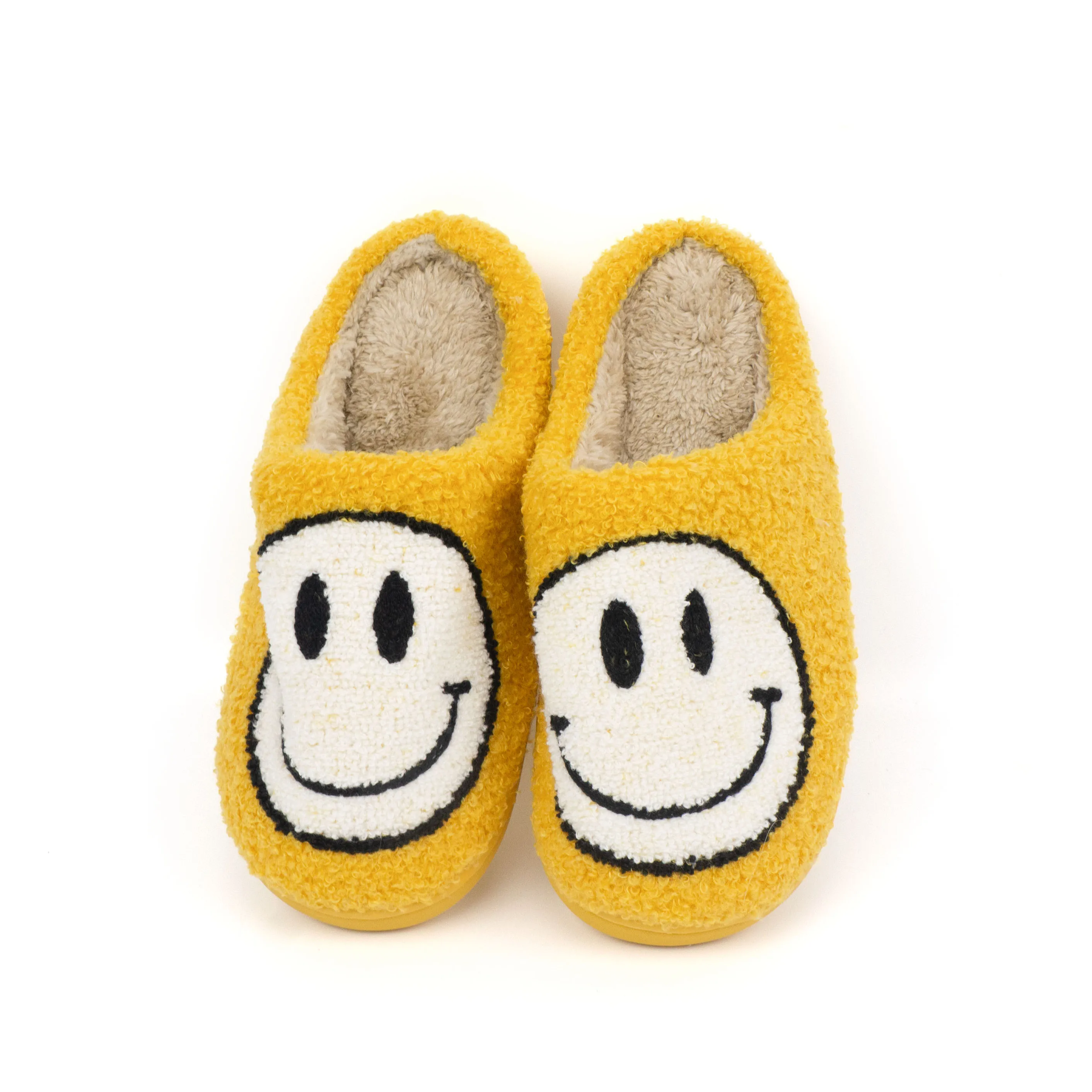 2021 Wholesale Indoor House Home Fluffy Smiley Face Fuzzy Slippers Pink Red Purple Multi Color For Ladies Winter