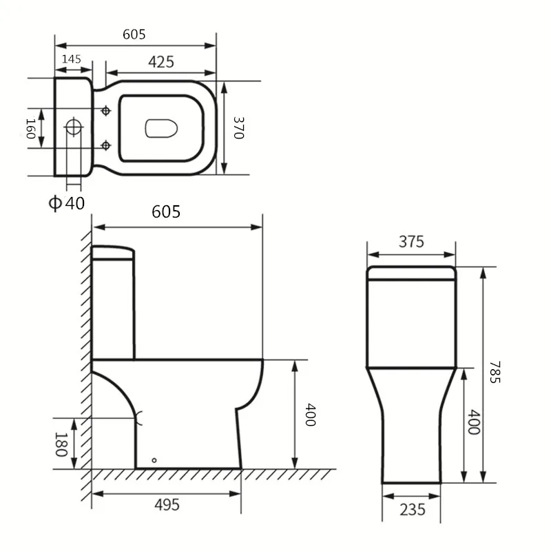 2022 Sanitary Ware Water Closet Washdown Two Piece P-trap Toilet for UK