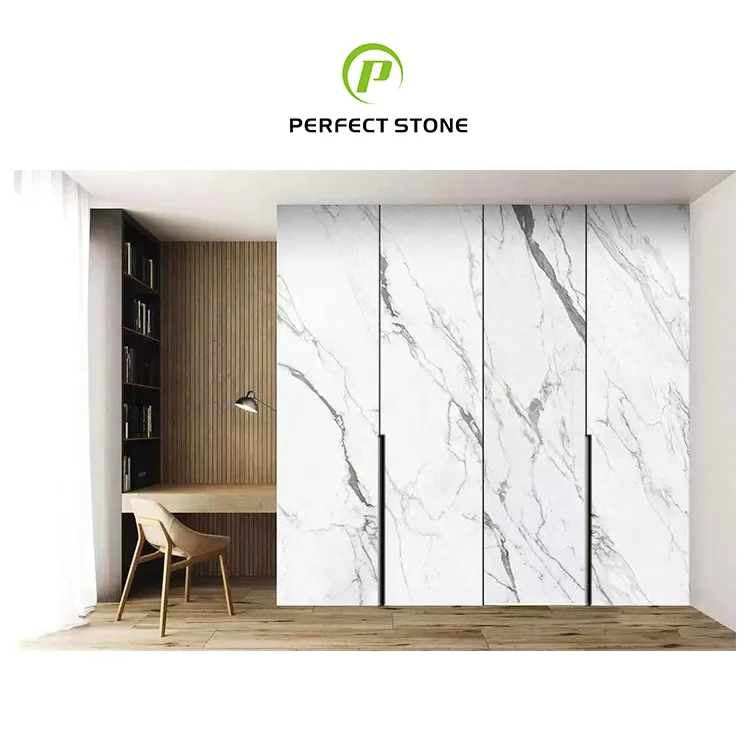 Low Price Artificial Marble Wall Background Panel Calacatta White Floor Tiles Sintered Stone Slabs
