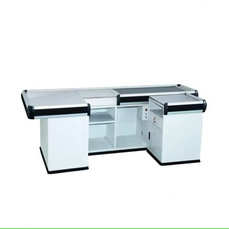 Hot selling Supermarket store knock-down checkout cashier counter Electric conveyor belt