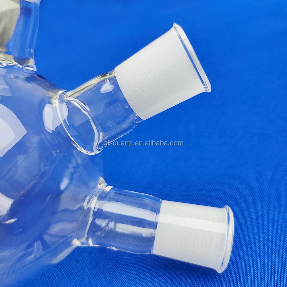 GLS Custom High Quality Quartz Fused Silica Round Bottom 3 Neck 24/40 Quartz Flask