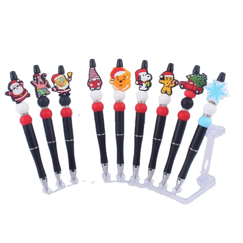 New cartoon Christmas style Santa Claus silicone beaded pen cute creative black multi-functional ballpoint pen