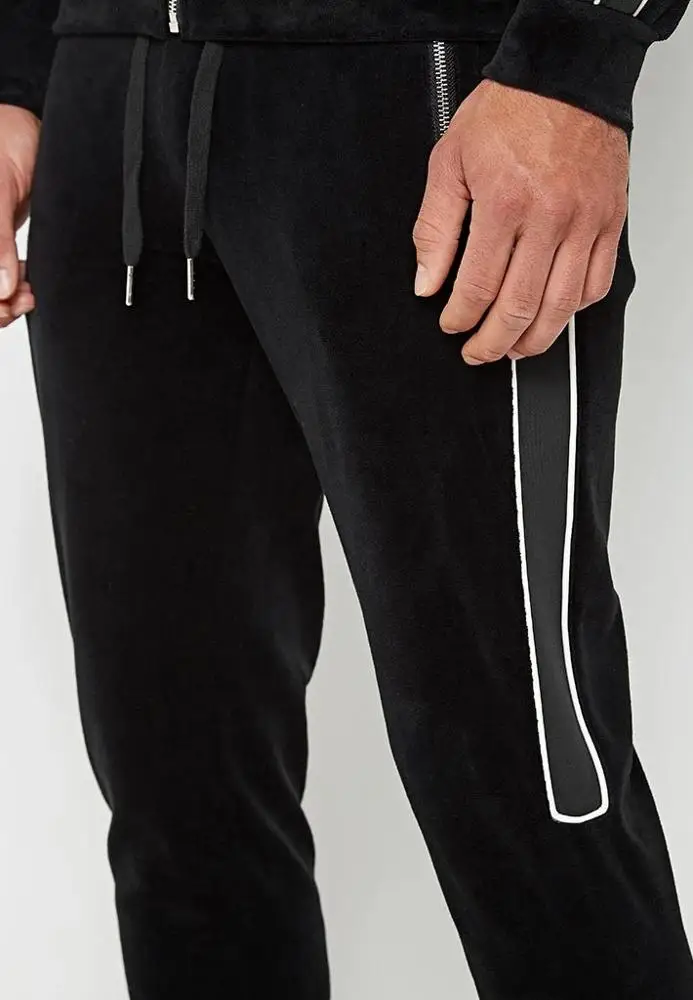 2020 Custom Wholesale China Factory Black Velvet New Design Velour Mens Tracksuits