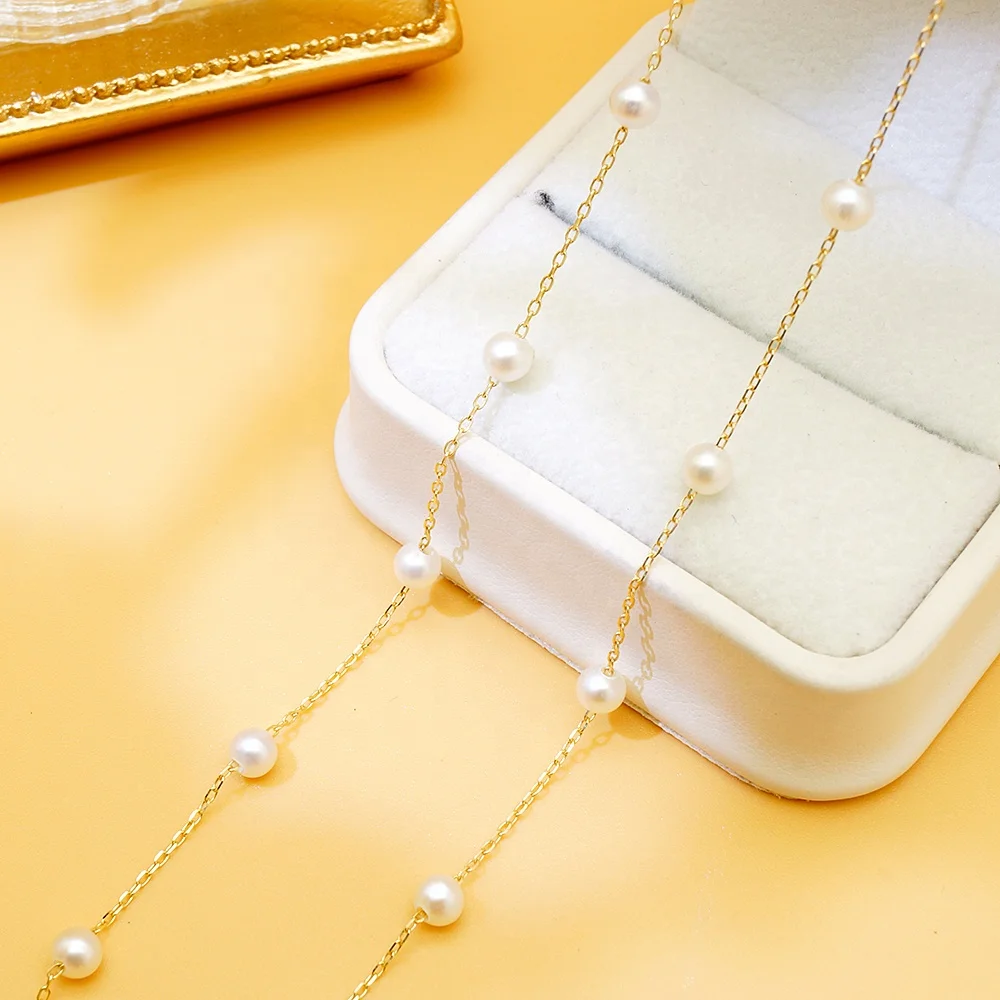 Hot Selling Genuine Gold Au585 Real Gold Necklace Pure 14 Karat Gold Chain Pearl Necklace Wholesale