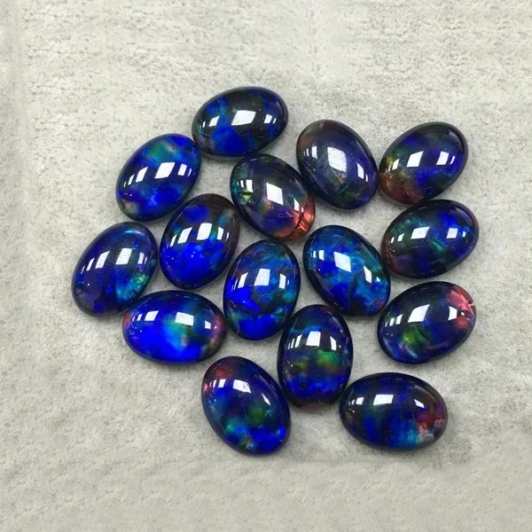Wholesale ammolite stones 8x10mm oval cabochon glass stones ammolite for jewellery
