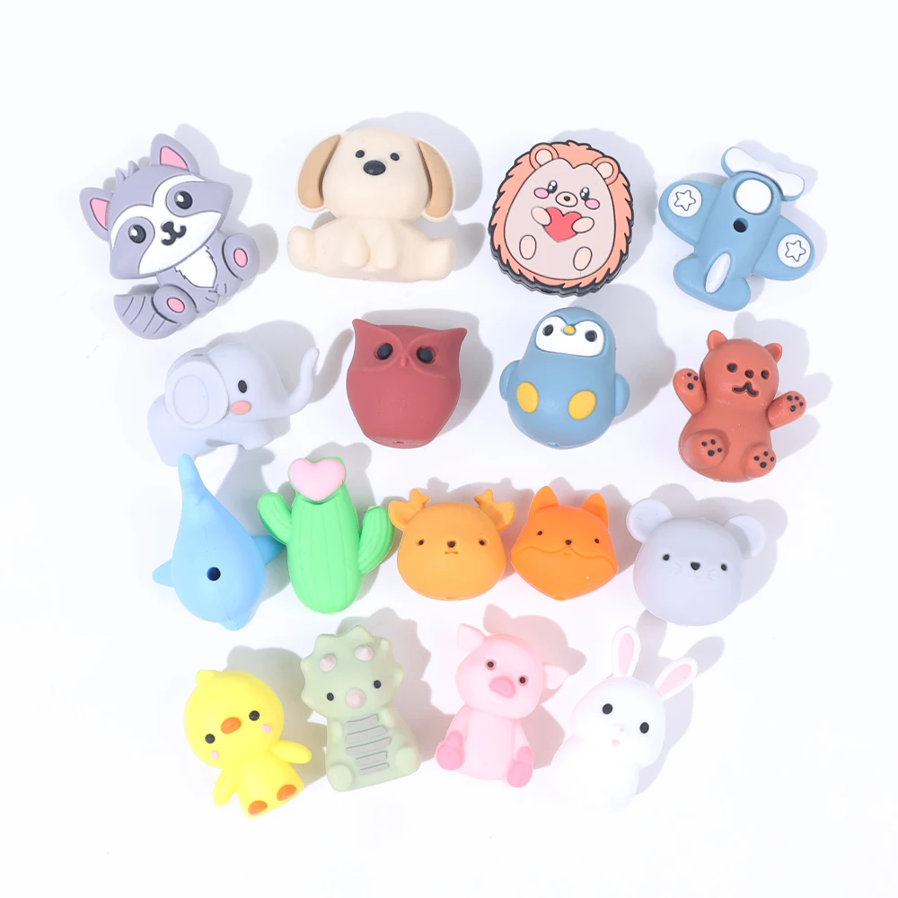 In Stock Custom Teething Bulk Diy Pen 3d Animal Silicone Loose Beads Bpa Free Food 3d Charm Beads Wholesale 3d Focal Beads