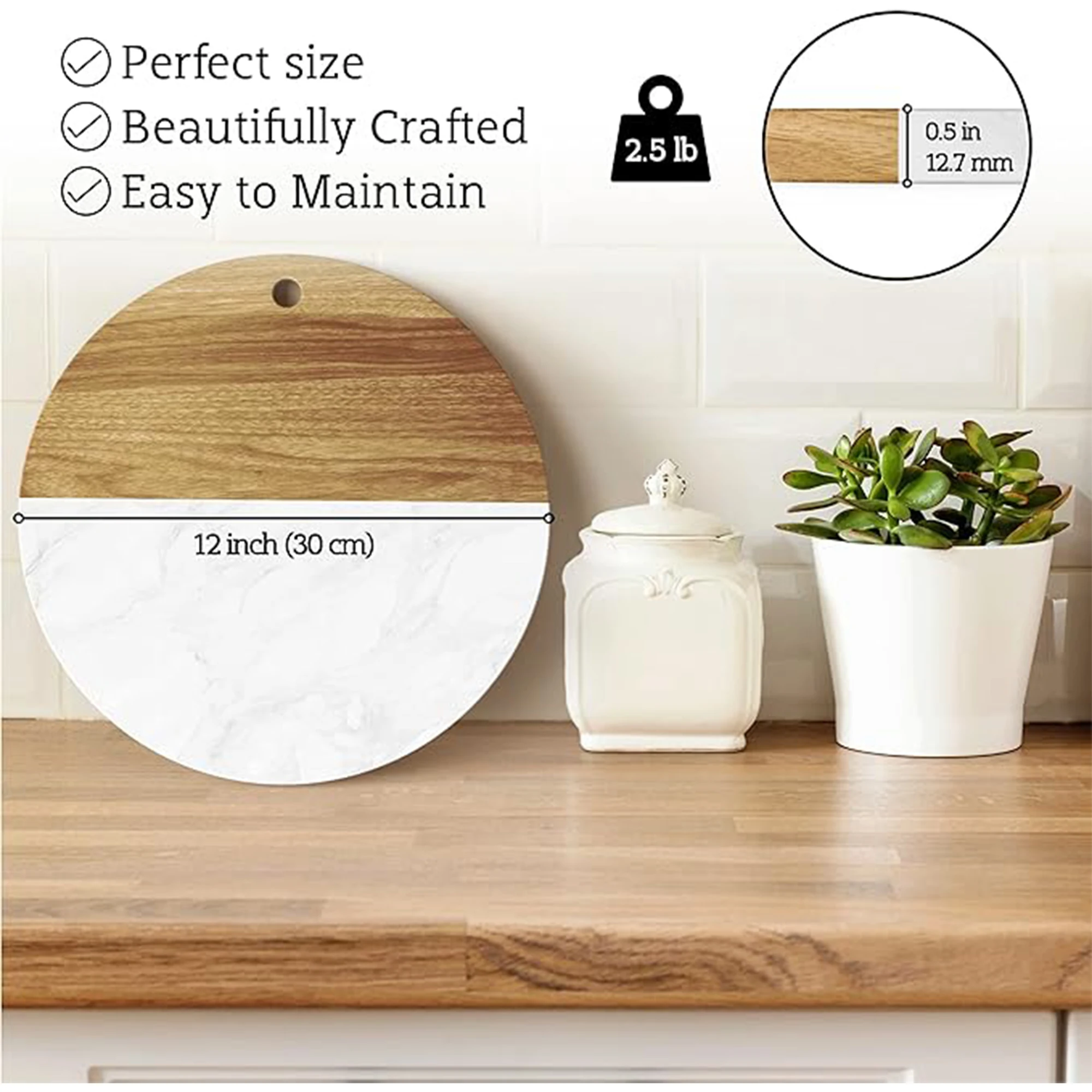Wholesale 12inch Round Marble Wood Cutting Block Meat Cheese Fruit Vegetables Kitchen Bamboo Chopping Board With Hang Hole
