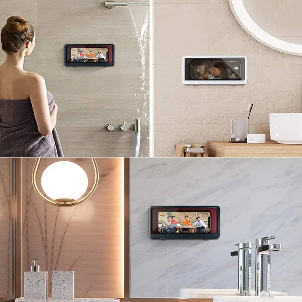 Shower Phone Holder Waterproof Wall Mount Case for Bathroom Mobile Phone Case with Transparent Touch Screen