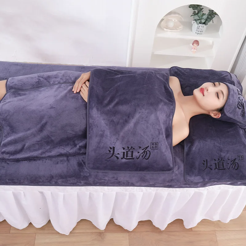 Wholesale Super Absorbent Salon Towel Sets Body Wrap Hair Turban Grey Microfiber Beauty Salon Spa Beauty Towels Sets