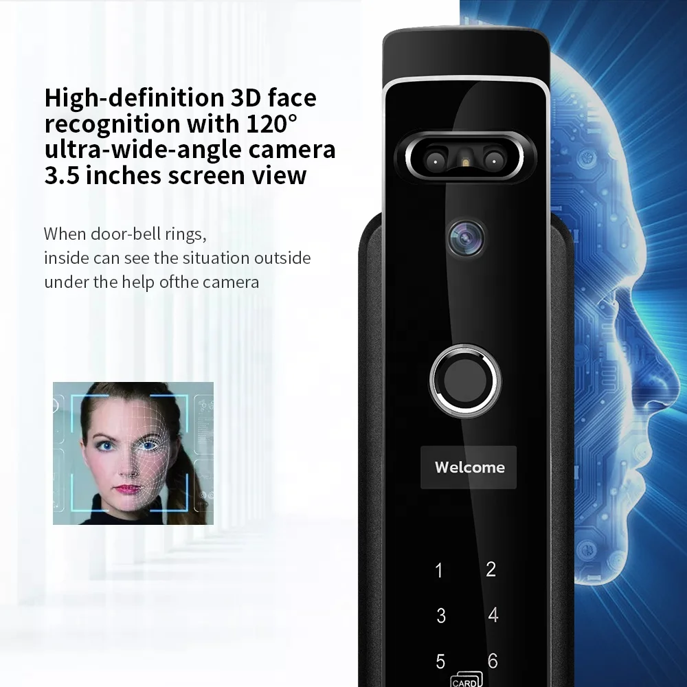 Security Smart Door Lock Cam Electric Deadbolt Peephole Camera Biometric Fingerprint Keyless Lock