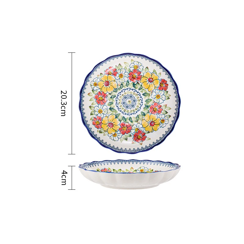 New Design restaurant casual dinner set bohemian crockery ceramic tableware porcelain flower Plate bowl for Salad Vegetable