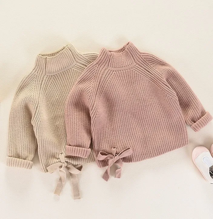 Hot Sale solid color girls spring autumn clothes knit cotton pullover sweater for kids
