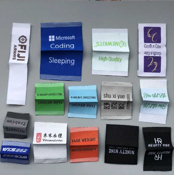 Print Brand logo Custom Label Sewn in Neck Woven Tags Cloth Garment Woven Labels for Clothing