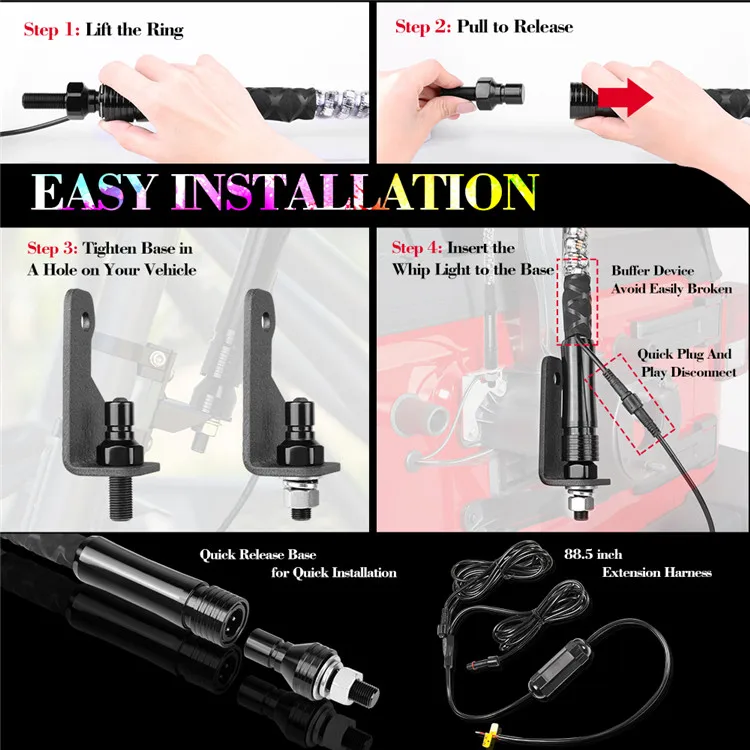 Quick Disconnect Color Changing 4FT Wireless Control Mining Led Whips